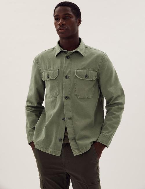 Yeşil Saf Pamuklu Yıkamalı Gömlek Ceket