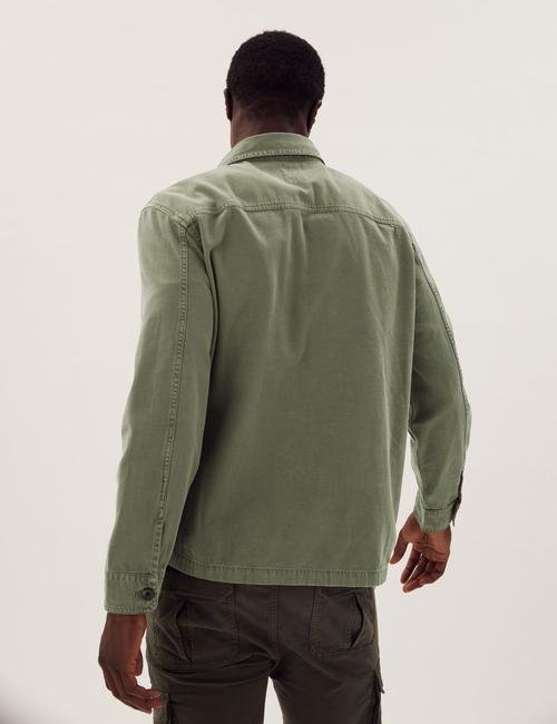 Yeşil Saf Pamuklu Yıkamalı Gömlek Ceket