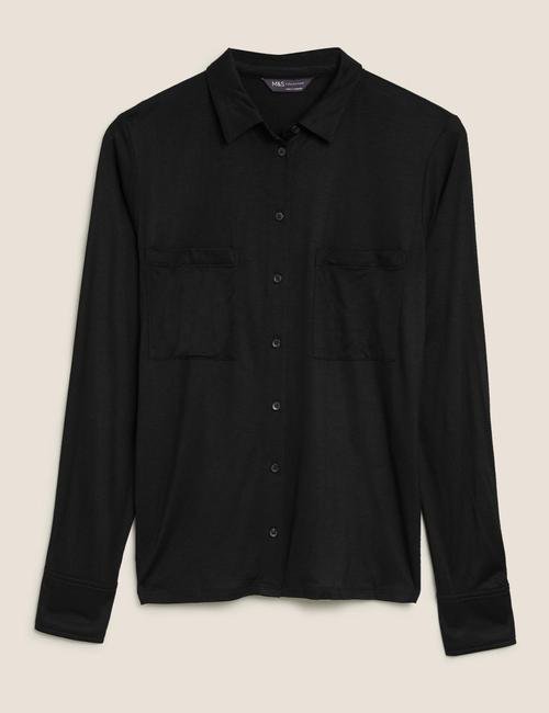 Siyah Jersey Uzun Kollu Gömlek