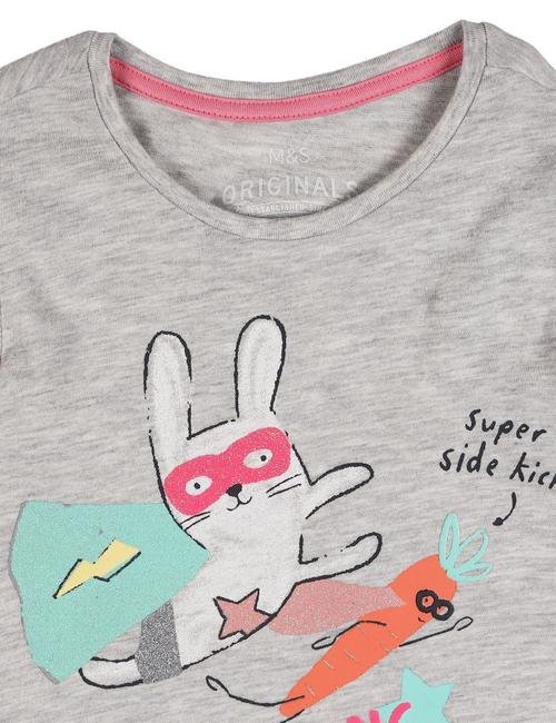 Gri Tavşan Desenli Uzun Kollu T-Shirt