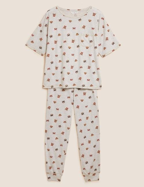 Bej Desenli Pijama Takımı