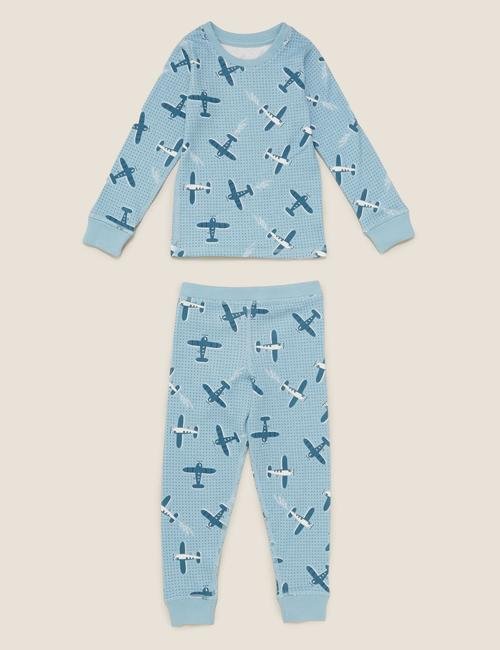 Mavi Uçak Desenli Termal Pijama Takımı