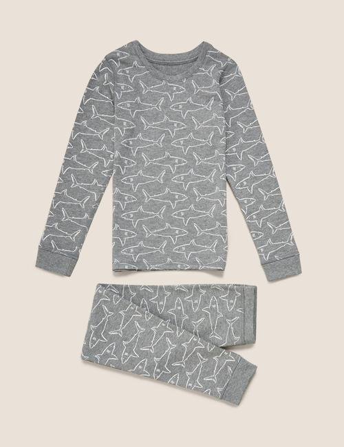 Gri Köpekbalığı Desenli Termal Pijama Takımı