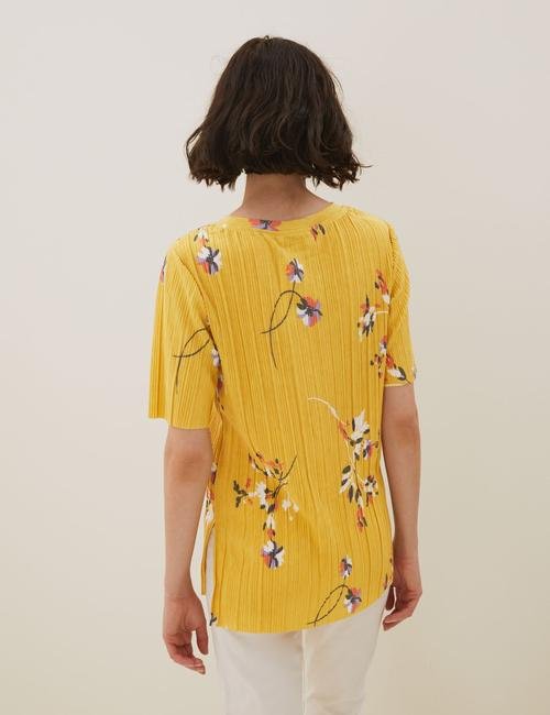 Sarı Jersey Çiçek Desenli Bluz