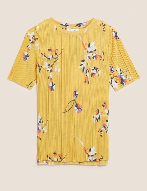 Sarı Jersey Çiçek Desenli Bluz
