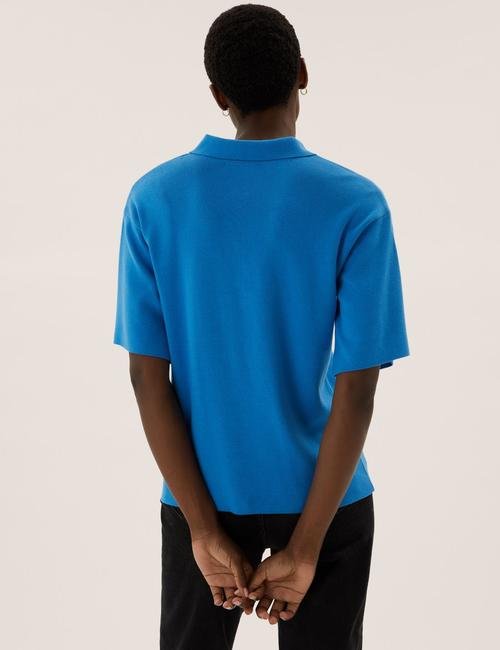 Mavi Yarım Fermuarlı Triko T-Shirt