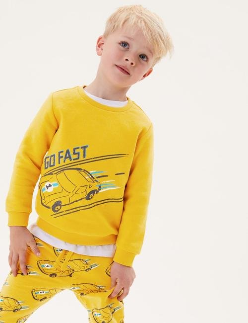 Sarı Araba Desenli Sweatshirt (2-7 Yaş)