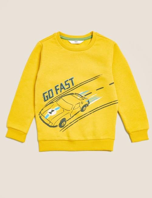 Sarı Araba Desenli Sweatshirt (2-7 Yaş)