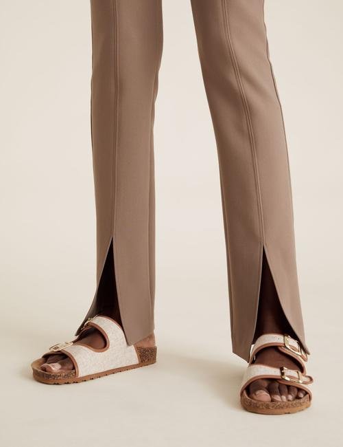 Kahverengi Yırtmaç Detaylı Skinny Fit Pantolon