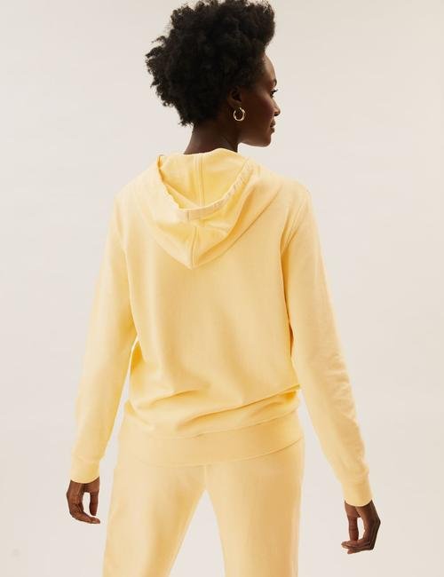 Sarı Uzun Kollu Kapüşonlu Sweatshirt