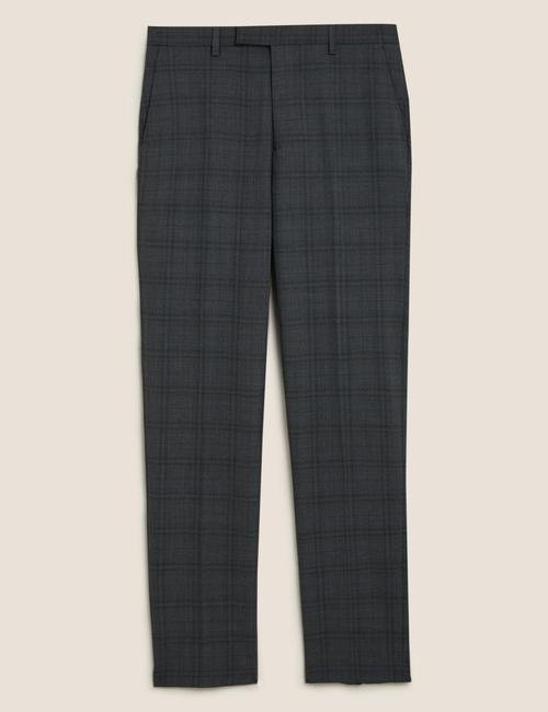 Gri Yünlü Kareli Tailored Fit Pantolon