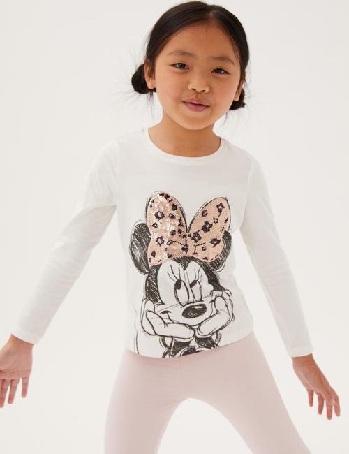 Beyaz Saf Pamuklu Minnie Mouse™ Pullu Bluz (2-7 Yaş)