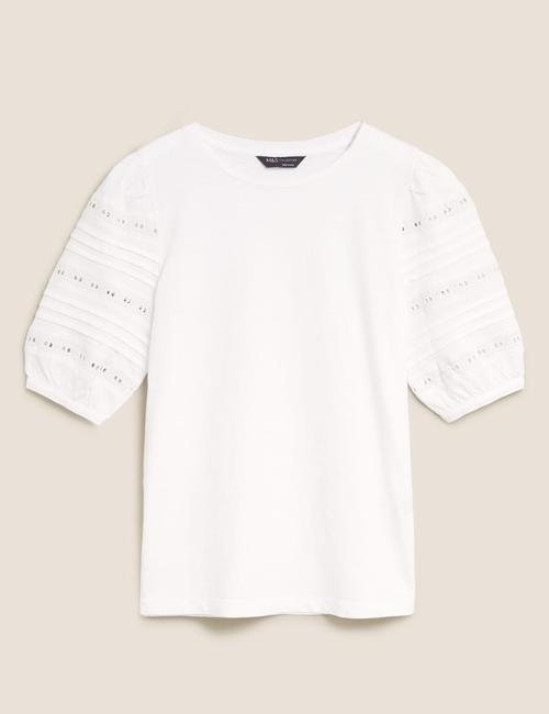 Beyaz Saf Pamuklu Dantel Detaylı T-Shirt