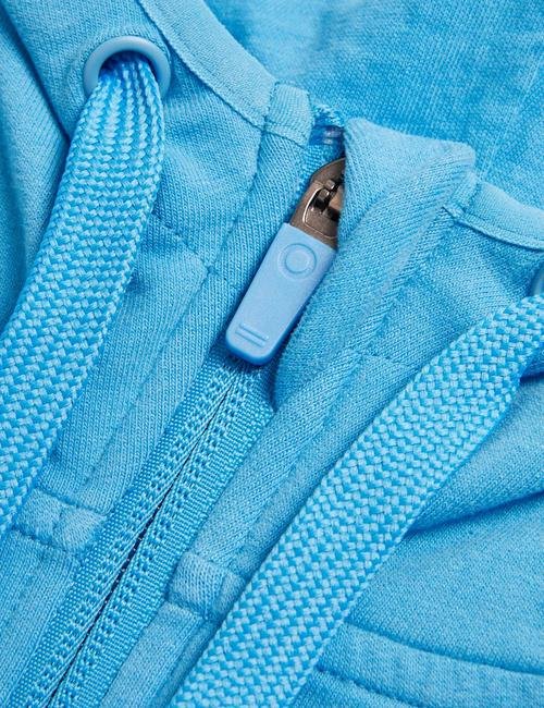 Mavi Kapüşonlu Fermuar Detaylı Sweatshirt