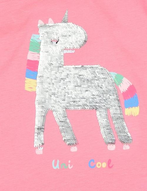 Pembe Unicorn Desenli Uzun Kollu T-Shirt