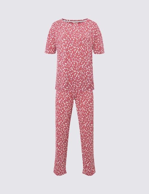 Pembe Desenli Kısa Kollu Pijama Takımı