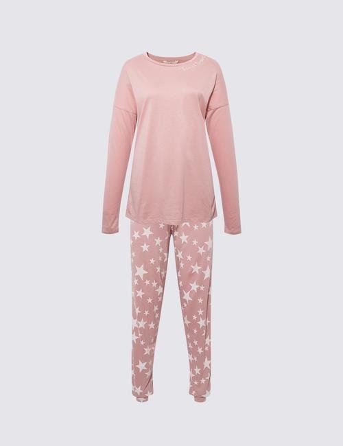Pembe Yıldız Desenli Pijama Takımı