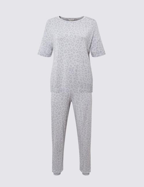 Gri Leopar Desenli Pijama Takımı