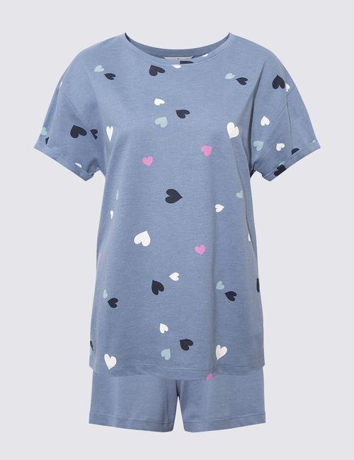 Mavi Grafik Desenli Şort Pijama Takımı