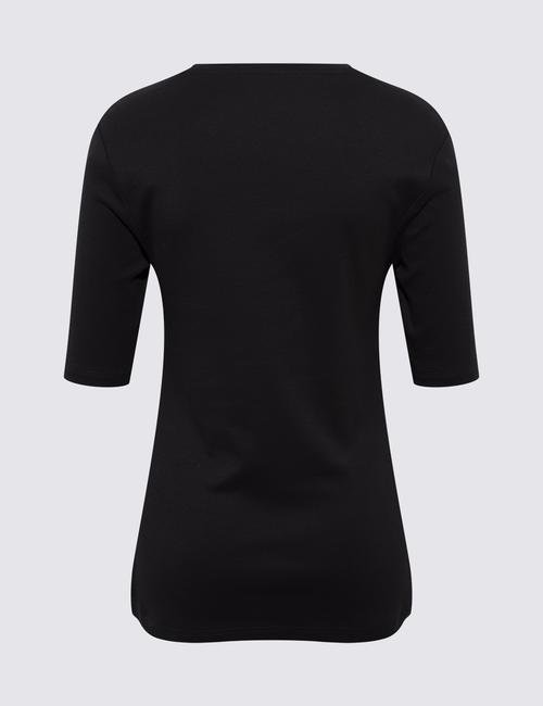 Siyah Saf Pamuklu V Yaka T-Shirt