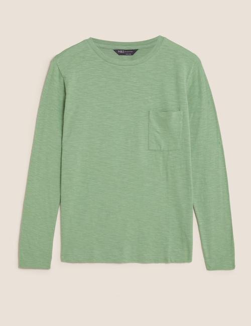Yeşil Saf Pamuklu Cep Detaylı T-Shirt
