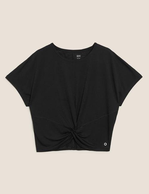 Siyah Büzgü Detaylı Crop T-Shirt