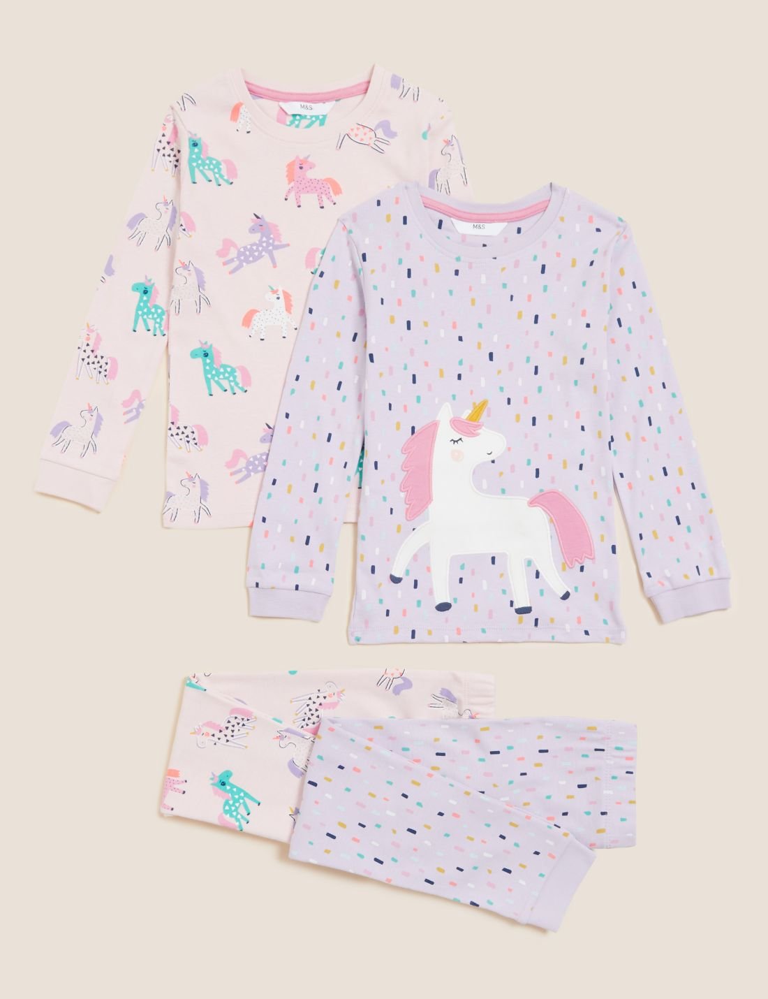 Saf Pamuklu 2'li Unicorn Desenli Pijama Takımı (1-7 Yaş)