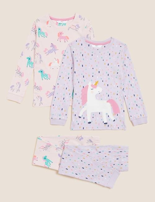 Multi Renk Saf Pamuklu 2'li Unicorn Desenli Pijama Takımı (1-7 Yaş)