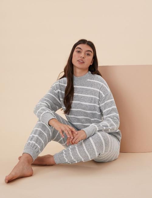 Gri Çizgili Cosy Pijama Altı