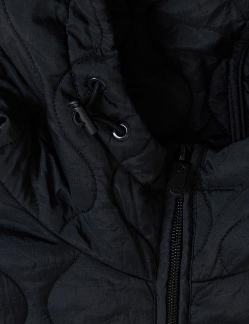 Siyah Kapüşonlu Oversize Polar Ceket