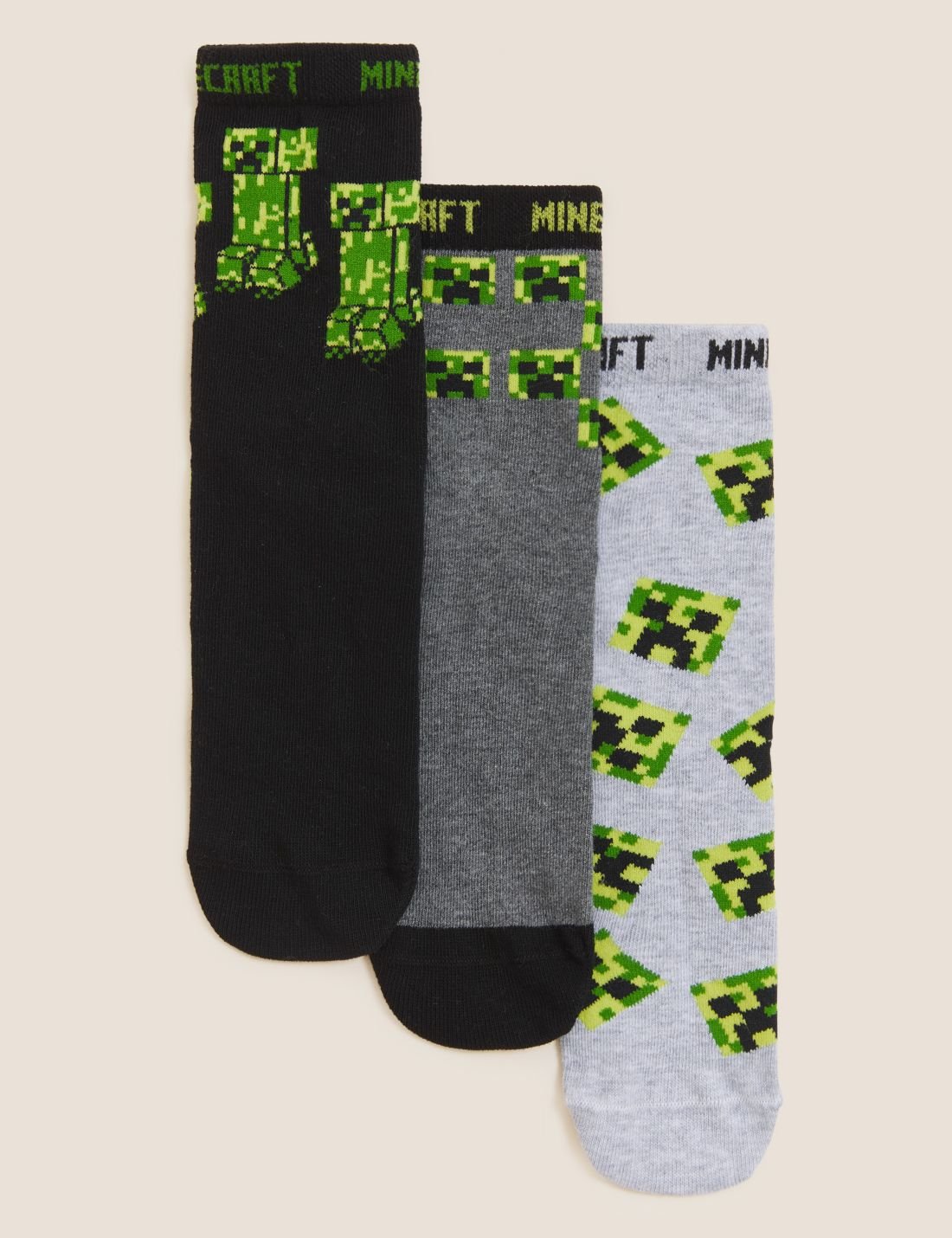 3'lü Minecraft™ Temalı Pamuklu Çorap Seti