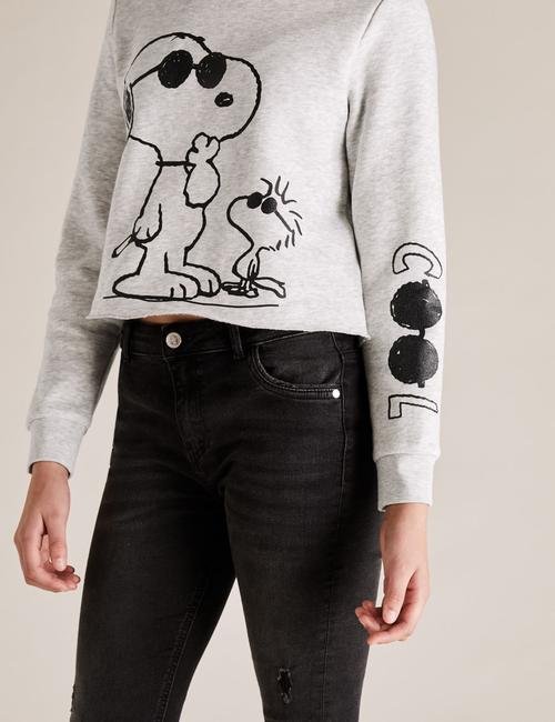 Gri Snoopy™ Yuvarlak Yaka Sweatshirt (6-14 Yaş)