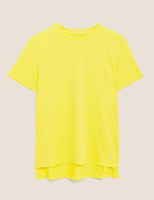 Sarı File Detaylı Kısa Kollu T-Shirt