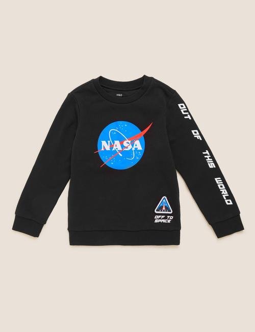Siyah NASA™ Yuvarlak Yaka Sweatshirt (6-16 Yaş)