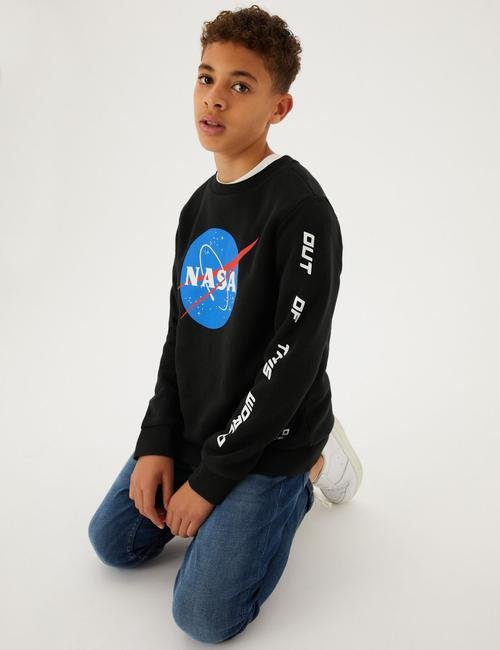 Siyah NASA™ Yuvarlak Yaka Sweatshirt (6-16 Yaş)