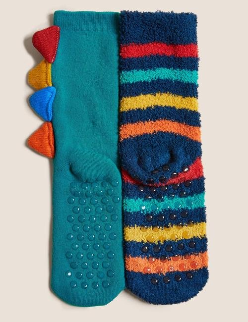 Multi Renk 2'li Dinozor Desenli Çorap