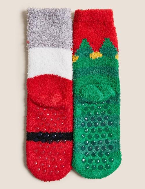 Multi Renk 2'li Yılbaşı Temalı Polar Çorap