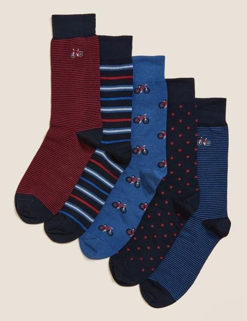 Mavi 5'li Grafik Desenli Çorap Seti