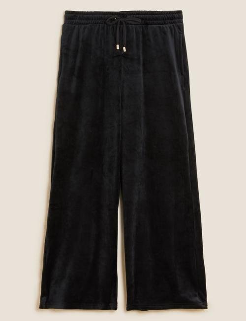 Siyah Flexifit™ Geniş Paça Kadife Pijama Altı