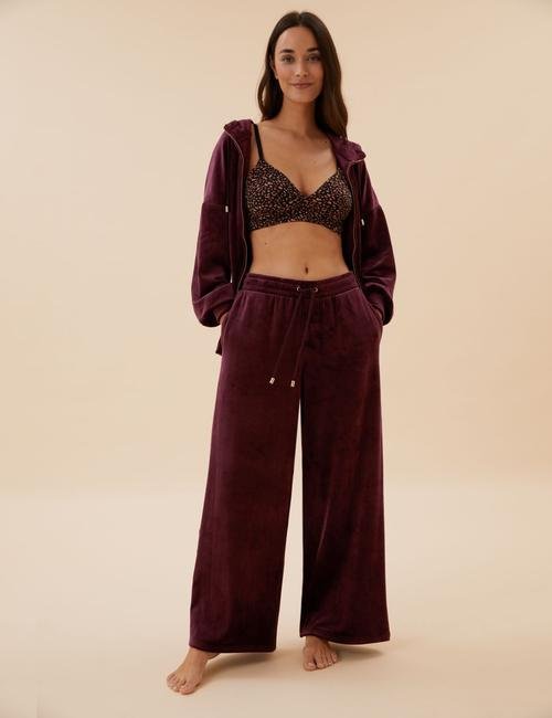 Bordo Flexifit™ Geniş Paça Kadife Pijama Altı