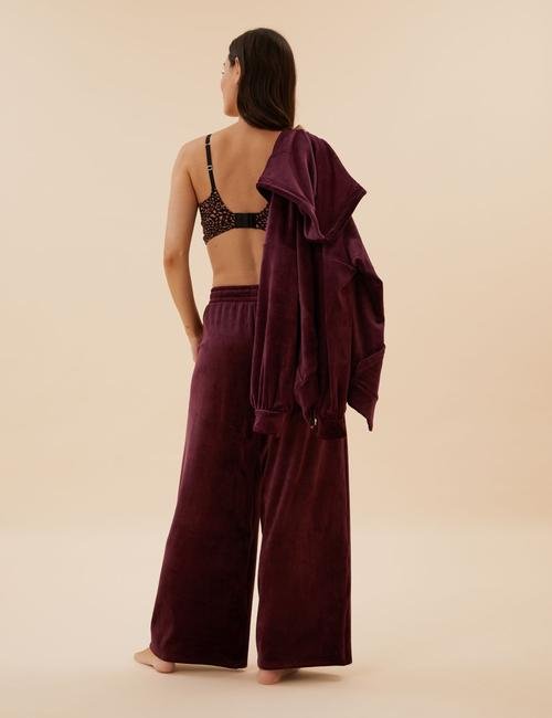 Bordo Flexifit™ Geniş Paça Kadife Pijama Altı