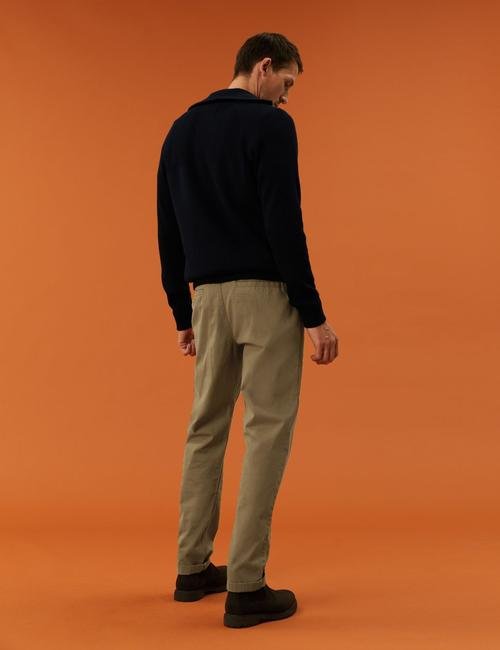 Kahverengi Saf Pamuklu Regular Fit Chino Pantolon