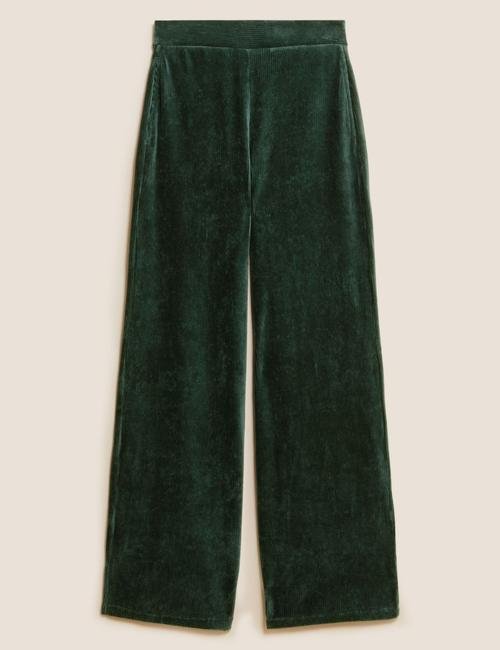 Yeşil Wide Leg Kadife Pantolon