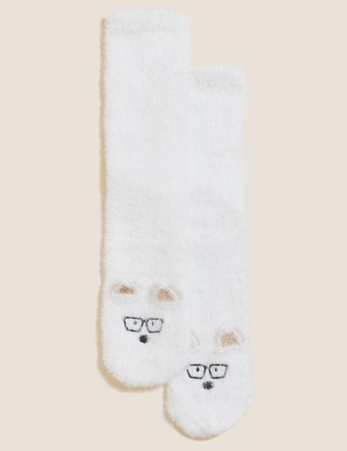 Beyaz Köpek Desenli Cosy Çorap