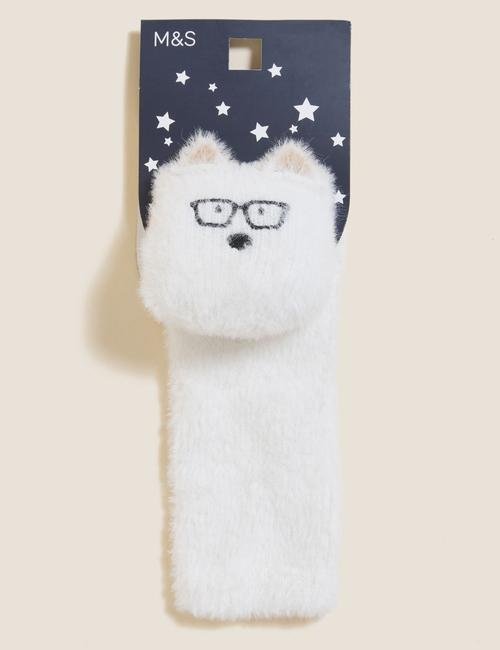 Beyaz Köpek Desenli Cosy Çorap