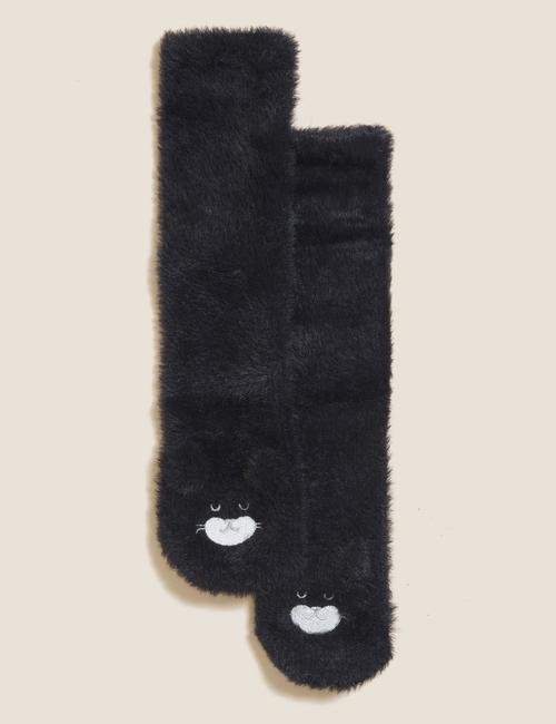 Siyah Kedi Desenli Cosy Çorap