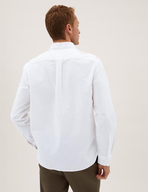Beyaz Saf Pamuklu Uzun Kollu Oxford Gömlek