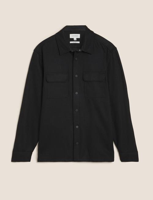 Siyah Cep Detaylı Yünlü Gömlek Ceket