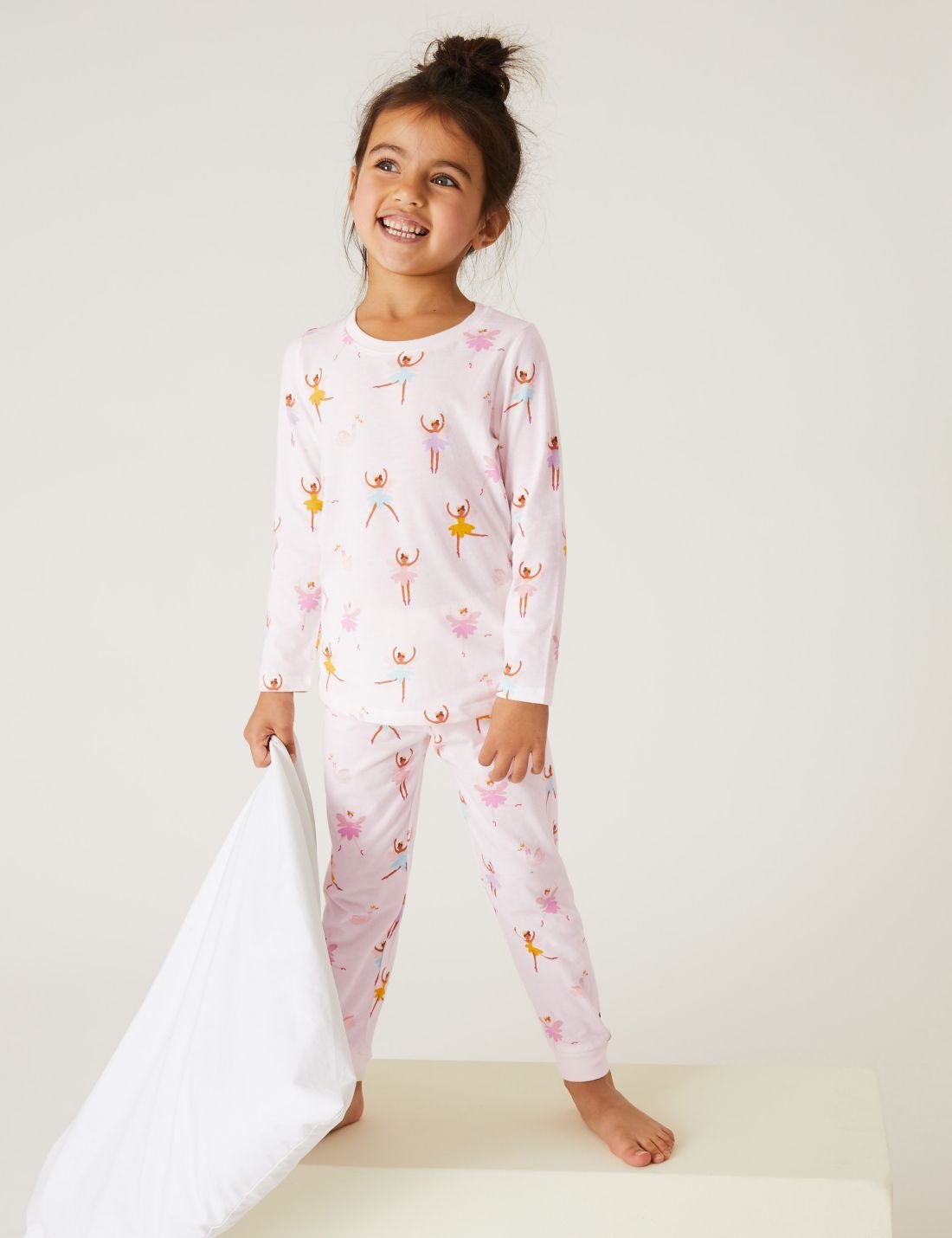 Saf Pamuklu Balerin Desenli Pijama Takımı (1-7 Yaş)