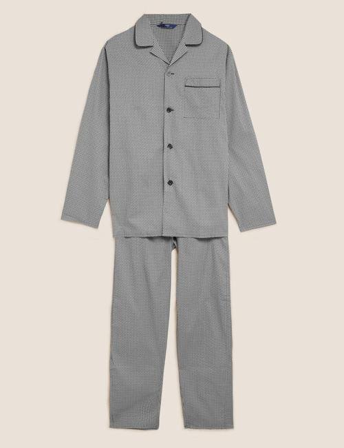 Siyah Saf Pamuklu Geometrik Desenli Pijama Takımı